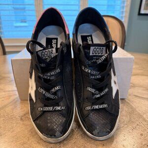 ✨ Golden Goose Super-Star Sneakers – Black snake-print/White – Women’s 9 ✨